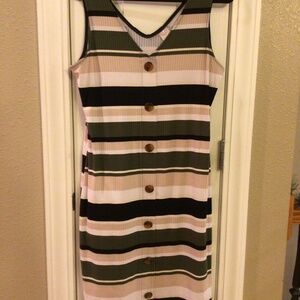 Size 2X Striped Sleeveless Past Knee Dress